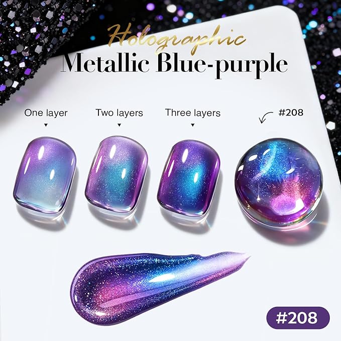 AZUREBEAUTY Chameleon Nail Polish no Gel Holographic Rainbow Glitter Natural Quick Dry Toenail Polish High Shine DIY Salon Home