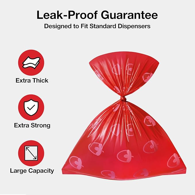 VETRESKA Strawberry Scented Dog Poop Bags, Leak Proof, 540 Counts | Extra Thick and Large Pet Waste Bags for Dogs Walking and Cat Litter, 36 Rolls