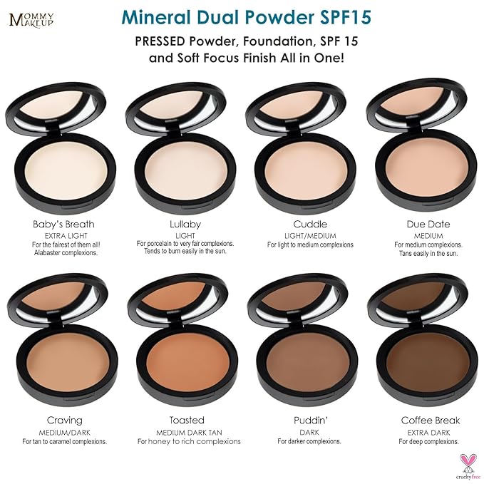 Mineral Dual Powder - 4-in-1 Pressed Mineral Foundation with SPF 15 for Flawless Glow - Oil-Free, Talc-Free, Gluten-Free, 0.45 oz (Cuddle - Light/Medium) by Mommy Makeup