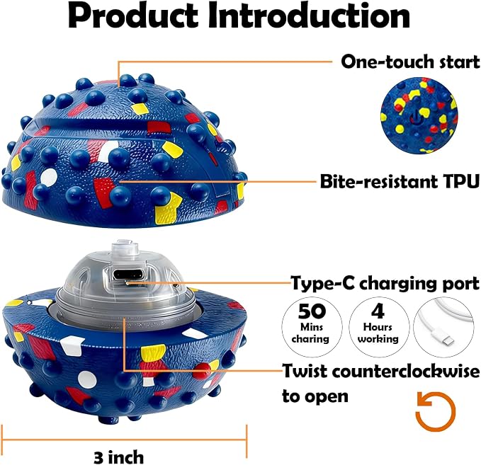 Interactive Dog Toys, Smart E-TPU Dog Ball Durable for Aggressive Chewers | Automatic Moving, Bouncing & Vibrating Ball with Duraspin Design, Keeps Dogs Busy & Entertained, Suitable for All Dogs