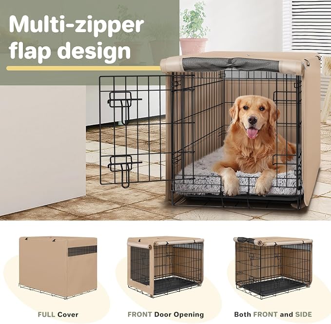 Seiyierr Dog Crate Cover - Kennel Cover Fit for 30 Inch, Double Door Polyester Crate Cover for Wire Dog Crate Indoor Outdoor Protection, Beige