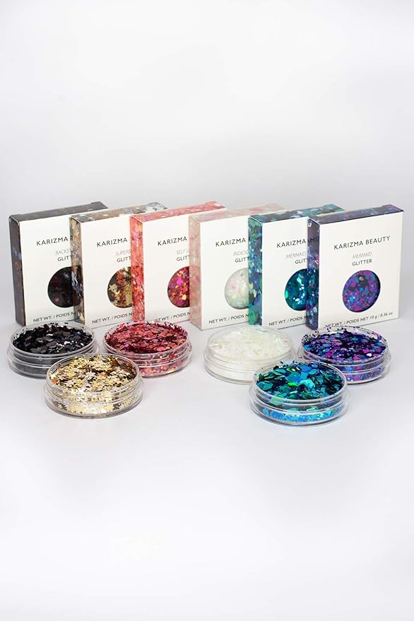 KARIZMA Kiss My Bass! 6X 10g Chunky Face Glitter, Hair, Eye and Body for Women and Men. Rave, Festival Accessories and Cosmetic Makeup. Loose Pots