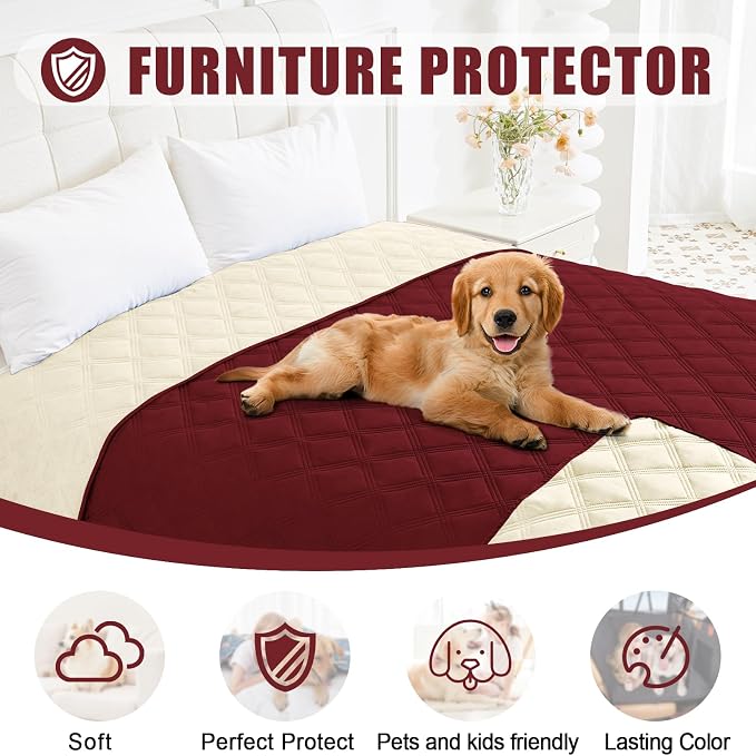 Smiry Waterproof Dog Bed Cover, Reversible Pet Blanket for Sofa Couch | Soft Washable Dog Blanket, Leakproof Couch Cover for Dogs Cats & Furniture Protection, 30x53, Wine Red/Beige
