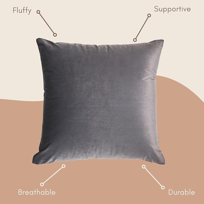 Solid Color Velvet Throw Pillow with Insert Included (Gray, 12"x20"), Decorative Pillow for Sofa, Couch, Bed, Chair Cushion