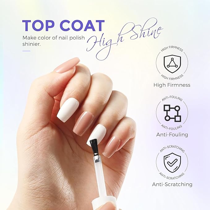 Nail Polish Top and Base Coat Set 2Pcs, Quick Drying & Long Lasting Shine Clear Nail Polish Nail Strengthener Nail Lacquer and Growth, Protects Nails and Nourishes Nails at Home, 15ML