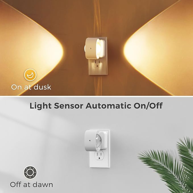 L LOHAS LED Night Lights Plug into Wall, Night Light Projector Light Sensor | Dusk to Dawn Sensor, Rotating White Nightlight for Kids, Soft White Ambient Lighting for Bathroom, Gaming Room, Gifts, 2 Pack