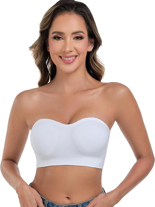 ANGOOL Strapless Bras for Women Wirefree Non-Slip Tube Top Invisible Bralette Seamless Padded Bandeau Bra