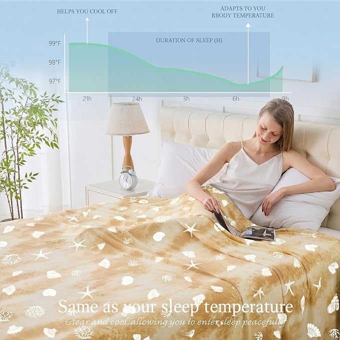 Cooling Blanket Throw Size (50"x70"), Double Sided Ice Cold Blanket for Hot Sleepers, Transfer Heat to Keep Cool, Soft Lightweight for Night Sweats, Bed & Couch, Ocean Design