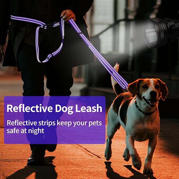Kazazoo Hands-Free Dog Leash Adjustable Length 5-8 Ft,Waist & Crossbody Leash for Walking with Small Dogs Bichon Frisé & Teddy Reflective Strips, Ballistic Nylon, Waist Belt, Lightweight Purple