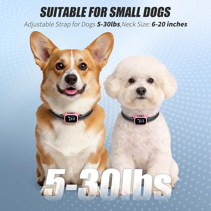 Anti Bark Collar for Small Dogs, No Shock Bark Collar with Beep & Vibration, 7 Sensitivity Levels, Smart Bark Detection, Rechargeable IP67 Waterproof Bark Collar for Small Dogs 5-30lbs, Pink