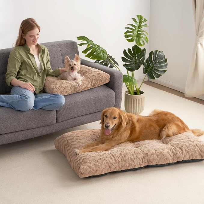 EHEYCIGA Washable XL Dog Beds Large Sized Dog, 44x32 Inch Pet Bed, Camel | Plush and Comfy Kennel Pad, Soft Dog Crate Mat, Deluxe Pet Sleeping Mat, Large Bed for Dog Up to 85 lbs