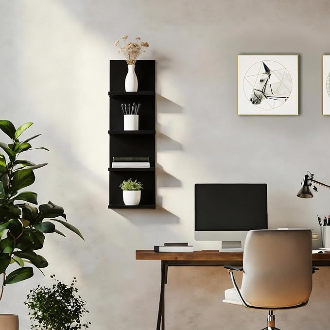 Wall Shelves 4 Tier, Simple Vertical Corner Shelf for Room, Kitchen Wall Decor, Makeup Perfume Organizer,Decorative Shelving Unit, Black