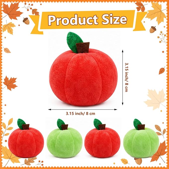 12 Pack Fall Apple Plush Stuffed Squeaky Dog Toys, 3.15 in