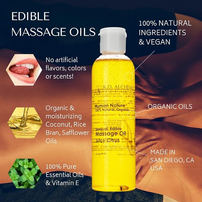 RD Alchemy - 100% Natural & Organic Edible Massage Oil - Minty Fresh Flavor: Mint Zip - Lightweight, Silky Smooth Massage Oil with Natural Oils for a Soft, Sensual Glide and Mild Taste!
