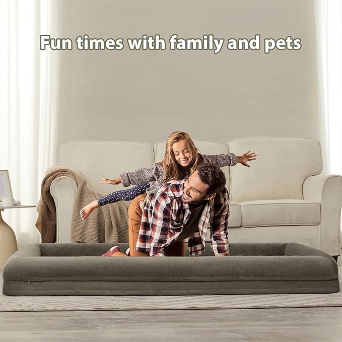 WNPETHOME Human Dog Bed Orthopedic for Adult & Dogs Comfy Sleeping | Washable Waterproof Dog Couch with Removable Cover, Large Pet Sofa Bed with Bolster Sides for Relaxing Dark Green 71x46 Inch