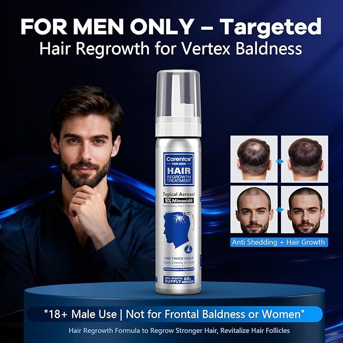 5% Topical Minoxidil Foam, Aerosol Minoxidil for Men, Infused with Biotin, Hair Growth Treatment, Supports Thicker and Fuller Hair & Beard Unscented (Minoxidil Foam, 4.22oz, 2 Months Supply)