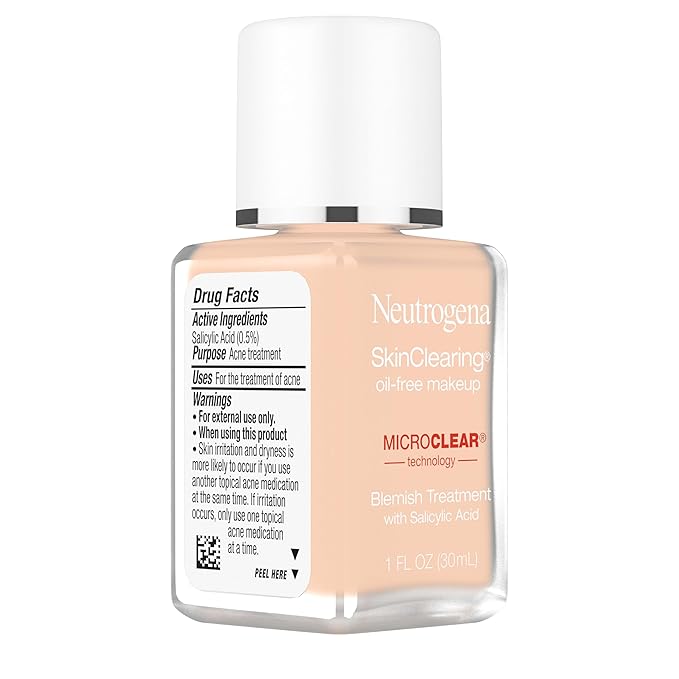 Neutrogena SkinClearing Oil-Free Acne and Blemish Fighting Liquid Foundation with Salicylic Acid Acne Medicine, Shine Controlling, for Acne Prone Skin, 80 Medium Beige, 1 fl. oz
