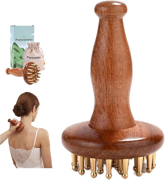 Meridian Massage Brush for Belly, 29 Teeth H62 Brass Massage Tool, Belly Massage Brush for Body and Scalp, Chinese SPA Gua Sha Tool for Body 黄铜经络刷 经络刷