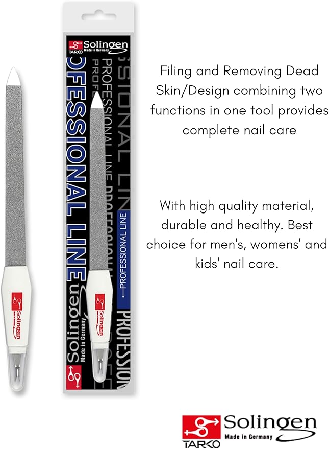 Solingen Sapphire Nail File & Cuticle Trimmer – Dual-Sided Professional Nail File for Fingernails & Toenails – Durable German Steel 2-in-1 Manicure Tool