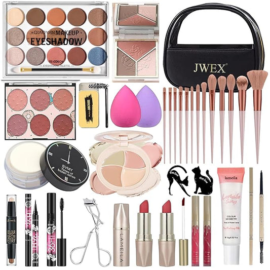 34 Pcs All in One Makeup Kit for Women Full Kit, Makeup Sets Includes Eyeshadow Palette Contour Stick Eyebrow Soap Cosmetic Brush Set Makeup Gift Set for Women Teen (A203)