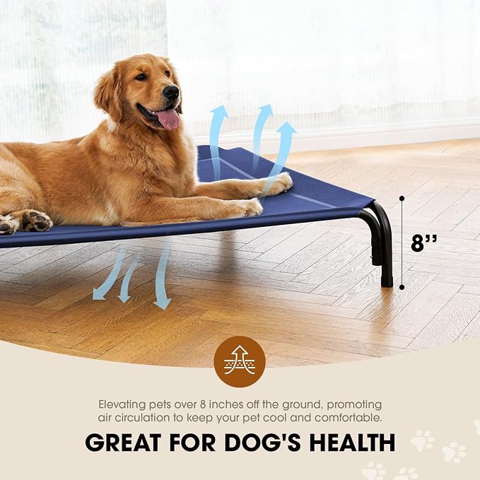 Czpalo Outdoor Elevated Dog Bed for Medium Sized Dogs, No-Tool Assembly. | Raised design promotes airflow. Tool-free assembly, easy-to-clean mesh, portable, with anti-skid feet. Indoor/outdoor use.