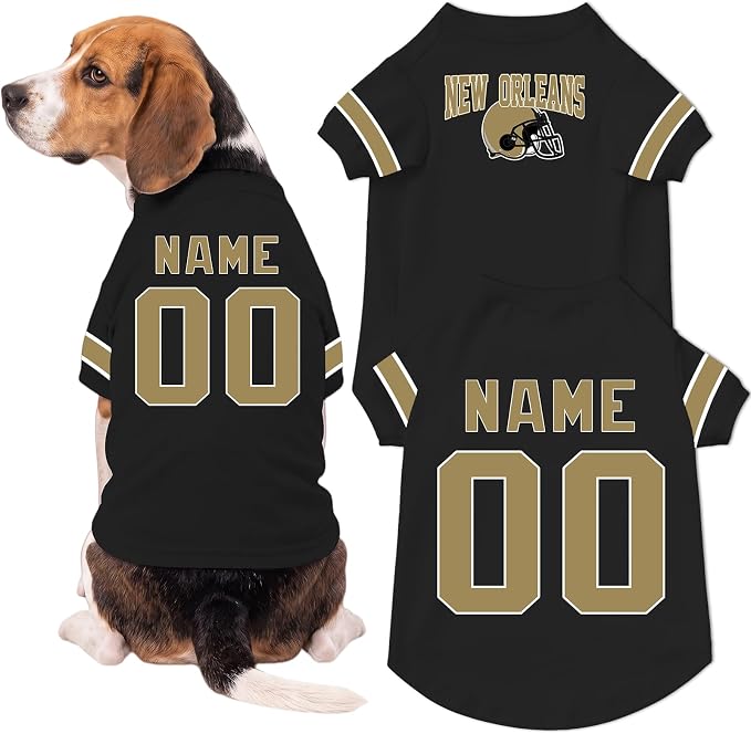 New Orleans Dog Clothes Personalized Pet Jersey T-Shirt Custom Name Number