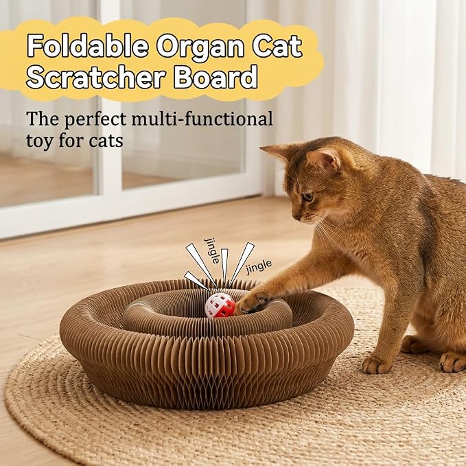 Kitlty Kurliz Cat Toy,Magic Organ Cat Scratcher Board,Foldable Recyclable Cat Accordion Toy,Interactive Scratch Pad with Toy Ball,Interactive Cat Toys for Indoor Cats Exercise & Anxiety Relief (1 PCS)