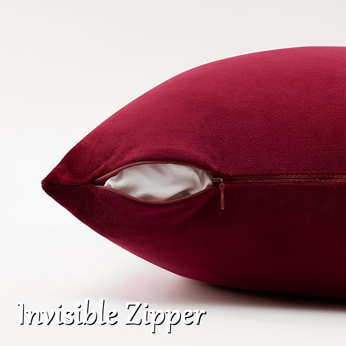 GIGIZAZA Burgundy Velvet Pillow Covers 18x18 Decorative Pillows Pack of 2 | Red Throw Pillows for Couch Sofa,280gsm Soft Textured Fabric,Modern Square Pillowcases,Luxury Cushion Covers