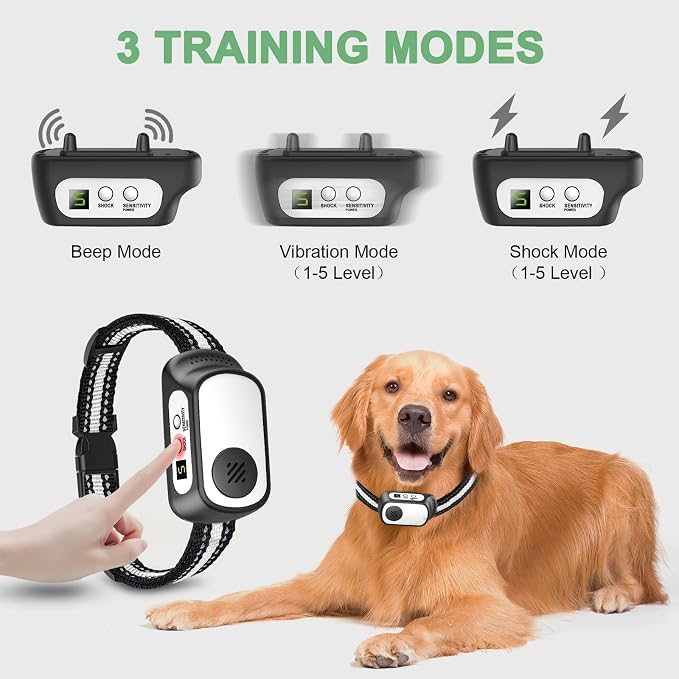 Dog Bark Collar for Large Medium Small Dogs, Rechargeable Smart Bark Collar, Anti Barking, Humane Dog Training Device with 5 Adjustable Sensitivity Beep Vibration