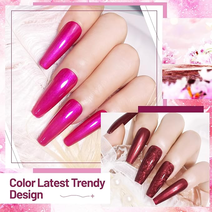 10ml 6 Colors Red Glitter Nail Polish Set Glitter Rose Red Pink Deep Purple Series Nail Polish Gifts for Women