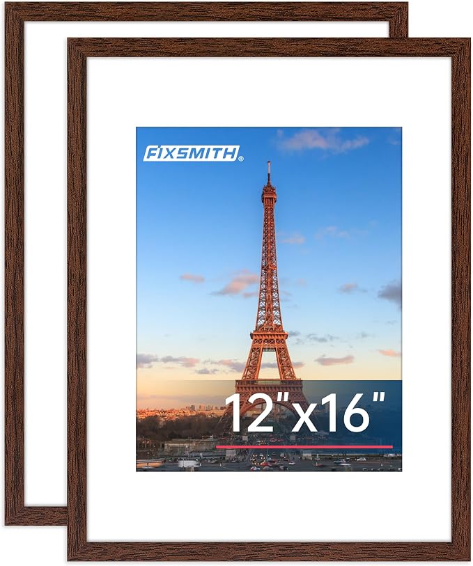 12x16 Picture Frame Brown Set of 2, Photo Frame with HD Plexiglass, Display Pictures 8.5x11 with Mat or 11x17 Without Mat, Brown Picture Frames Collage Wall Decor, Gallary Wall Frame