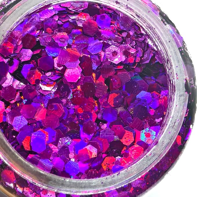 Purple - Craft Glitter - 2oz Glitter Shaker Bright Colorful Holographic Mix Chunky Body Glitter Bulk Wholesale 24 Colors in Shaker Cosmetic Glitter - EBLB800