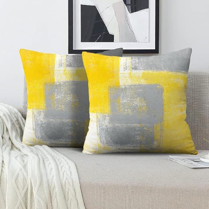 Throw Pillow Covers for Couch, 20x20 Inch, 2 Pack, Grey Yellow | Decorative Throw Pillow Covers Cushion Covers for Couch Bedroom Sofa Living Room