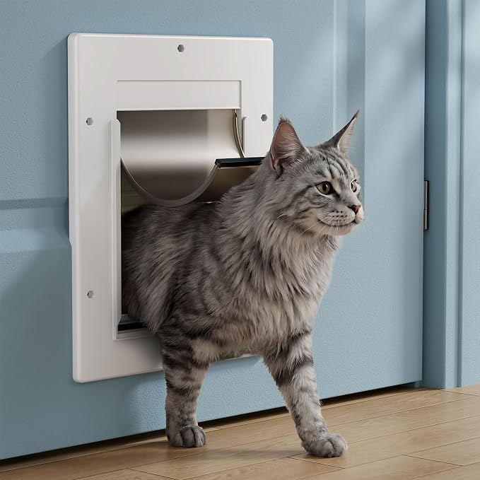 Cat Door with Soft Magnetic Flap, Pets Up to 20 lb, White | Sliding Lock Panel, Soft Magnetic Flap, Adjustable Tunnel, Save energy, Easy DIY Installation Exterior Cat Doors