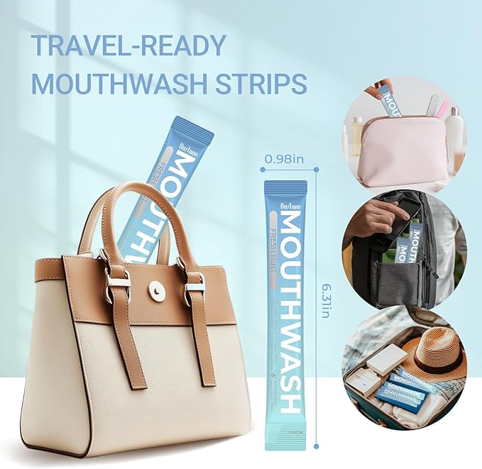 Oustane Travel Size Fresh Mint Mouthwash, Alcohol-Free, 15ml Portable Packets, Long-Lasting Freshness (30)
