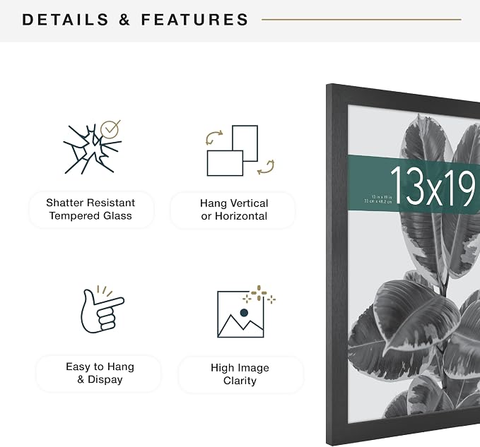 MCS Studio Gallery 13x19 Picture Frame Black Woodgrain Engineered Wood, Rectangle Photo Frame for Photos, Posters & Art Prints (1-Pack)