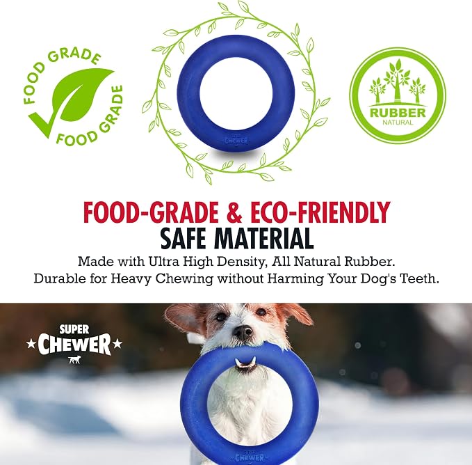 Tuff Pupper SuperChewer Tough Dog Ring Toy | Lifetime Replacement | Strong Natural Rubber | Chew Toys for Aggressive Chewers | Durable Tug Play | Strong Dog Ring Toy | Large Breed Tested