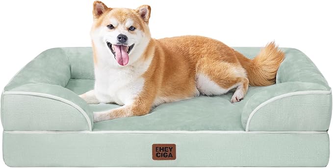 EHEYCIGA Orthopedic Large Dog Bed, Waterproof Memory Foam, Non-Slip Bottom, Sage Green, 35"L x 22"W x 6.5"Th | Non-Slip Bottom and Egg-Crate Memory Foam Dog Couch Bed with Washable Removable Cover, Sage Green