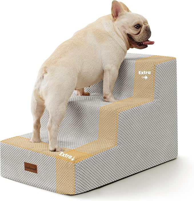 Aodisman Dog Stairs for Small Dogs,Wider 3-Step Pet Steps for Couch & Bed | High-Density Foam Dog Steps,Anti-Slip Bottom,Easy for Puppies,Older Cats & Dogs to Reach Sofas & Chairs,Light Grey,15.7" H