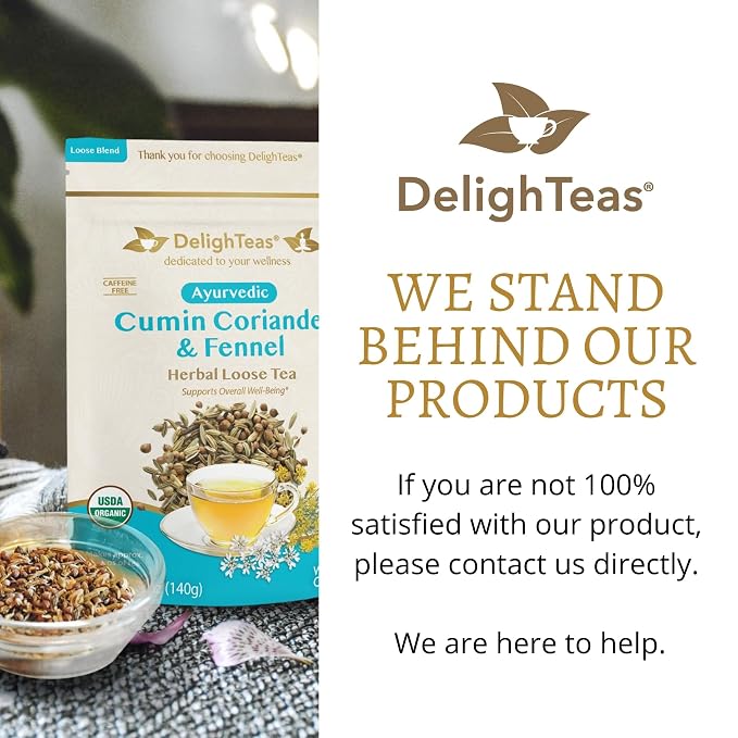 DelighTeas Organic Digest & Detox CCF Tea | Ayurvedic Cumin, Coriander, Fennel Loose Leaf Tea for Digestion, Detox Cleanse | USDA Organic, Non-GMO, Caffeine Free, Sugar Free | 60 Servings, 5 oz.