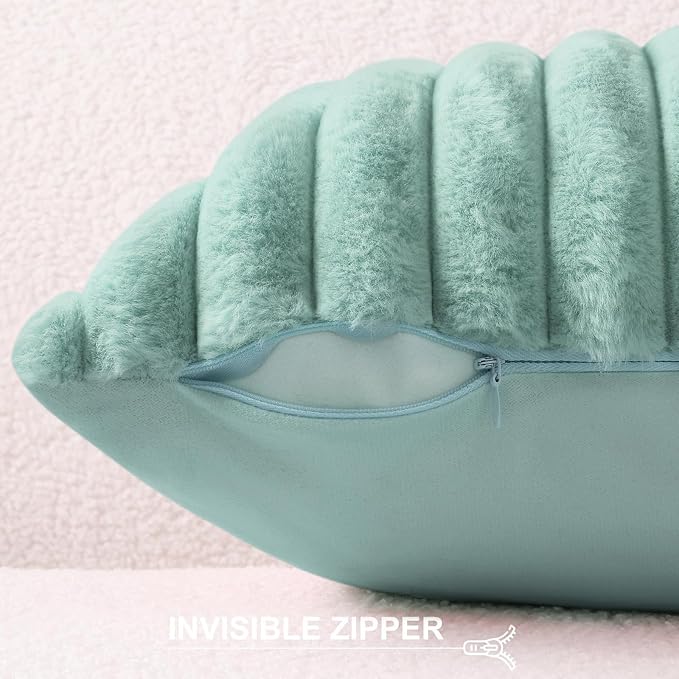 Pallene Faux Fur Decorative Throw Pillow Covers 26x26 Set of 2, Aqua | Luxury Plush Texture, Striped Design, Cozy Soft Touch, Modern Home Accent Decor for Couch, Sofa, Bed, Living Room