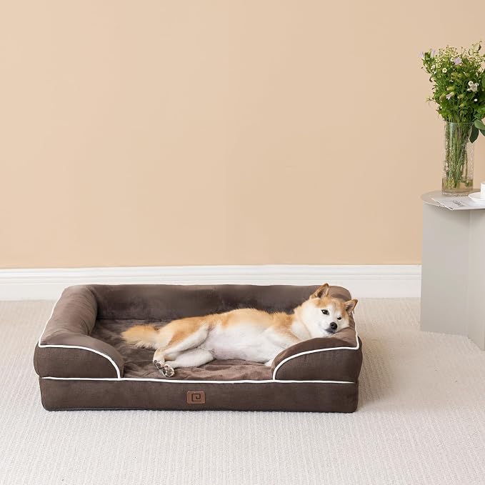EHEYCIGA Orthopedic Dog Bed Medium Size Dog, Waterproof Washable Pet Beds | Non-Slip Bottom and Egg-Crate Memory Foam Dog Couch Bed with Washable Removable Cover, Brown