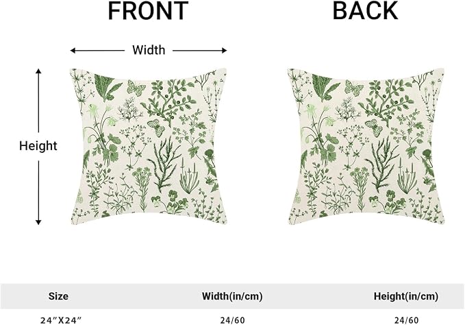 AEIOAE Summer Pillow Covers 24x24 Inch Set of 2,Olive Green Wild Flower Plant Throw Pillows Case,Seasonal Floral Outdoor Decorative Square Linen Farmhouse Decor Cushion Covers for Home Sofa Bed Couch