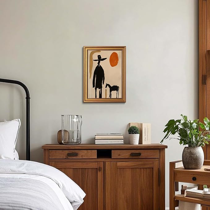 Western Desert Gold Framed Wall Art Abstract Cowboy Horse Sunset Wall Decor | Southwestern Vintage Pictures Canvas Art Minimalist Small Framed Print Artwork for Bedside Table Foyer Bookshelf Gallery Wall