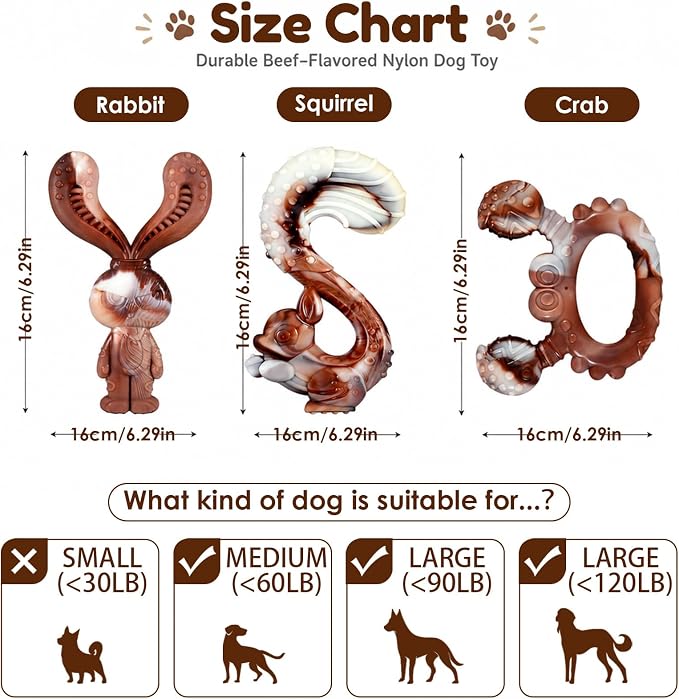 Indestructible Dog Toys for Aggressive Chewers, Tough and Durable Chew Toys for Large Medium Dogs, Interactive Dog Chew Toys to Keep Them Busy (F Squirrel+Crab)