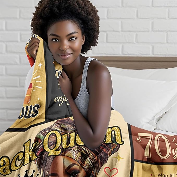 African American 70th Birthday Gifts for Women Blanket 60"X50", Encouragement Inspirational Bday Gift, 70 Year Old Birthday Gifts for Black Women Mom Lady Girl Friend