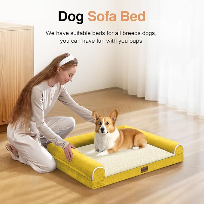 Orthopedic Dog Bed for Medium Dogs, 30 x 20 Inch, Ginger | Egg crate foam for joint support, 3-sided bolster pet sofa, waterproof lining, washable cover, and non-skid base