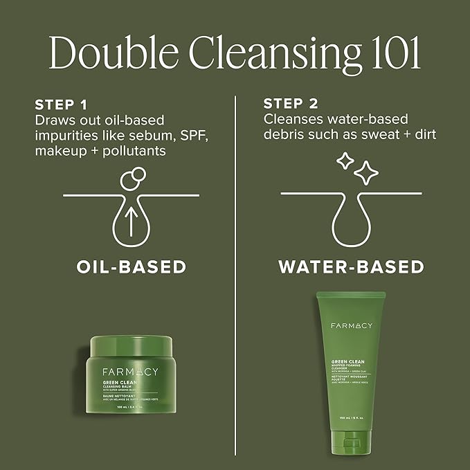 Farmacy Makeup Remover Cleansing Balm - Green Clean Waterproof Makeup Remover + Oil Based Cleanser - Newly Formulated Double Cleanser with Plant Based Waxes + Upcycled Moringa (100ml)