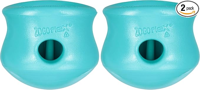 WEST PAW Zogoflex Toppl Interactive Treat Dispensing Puzzle Dog Toy for Mental Stimulation & Enrichment-Holds Kibble & Treats-Lickable, Freezable & Dishwasher Safe-Made in USA-Small-Teal (Pack of 2)