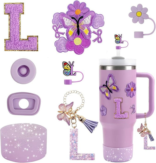 15PCS Cup Accessories Set for Stanley Cup 30oz 40oz Tumbler with Handle, Including Silicone Straw Cover and Boot, Spill Proof Stopper, Stanley Charms, Handle Charm, Initials Sticker